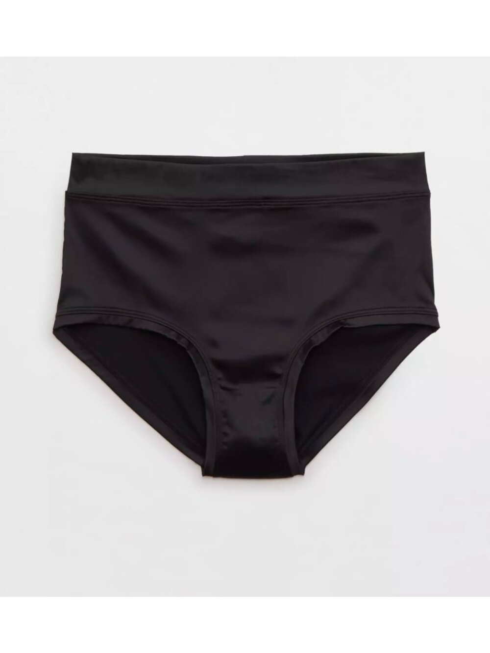 AERIE High Waisted Boybrief Underwear Sz L True Black Satin Undies Intimates